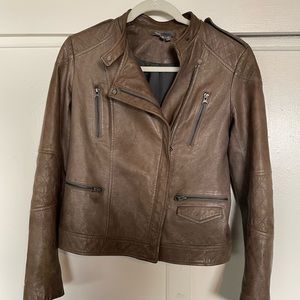 Vince Grey Leather Motorcycle Jacket - XS